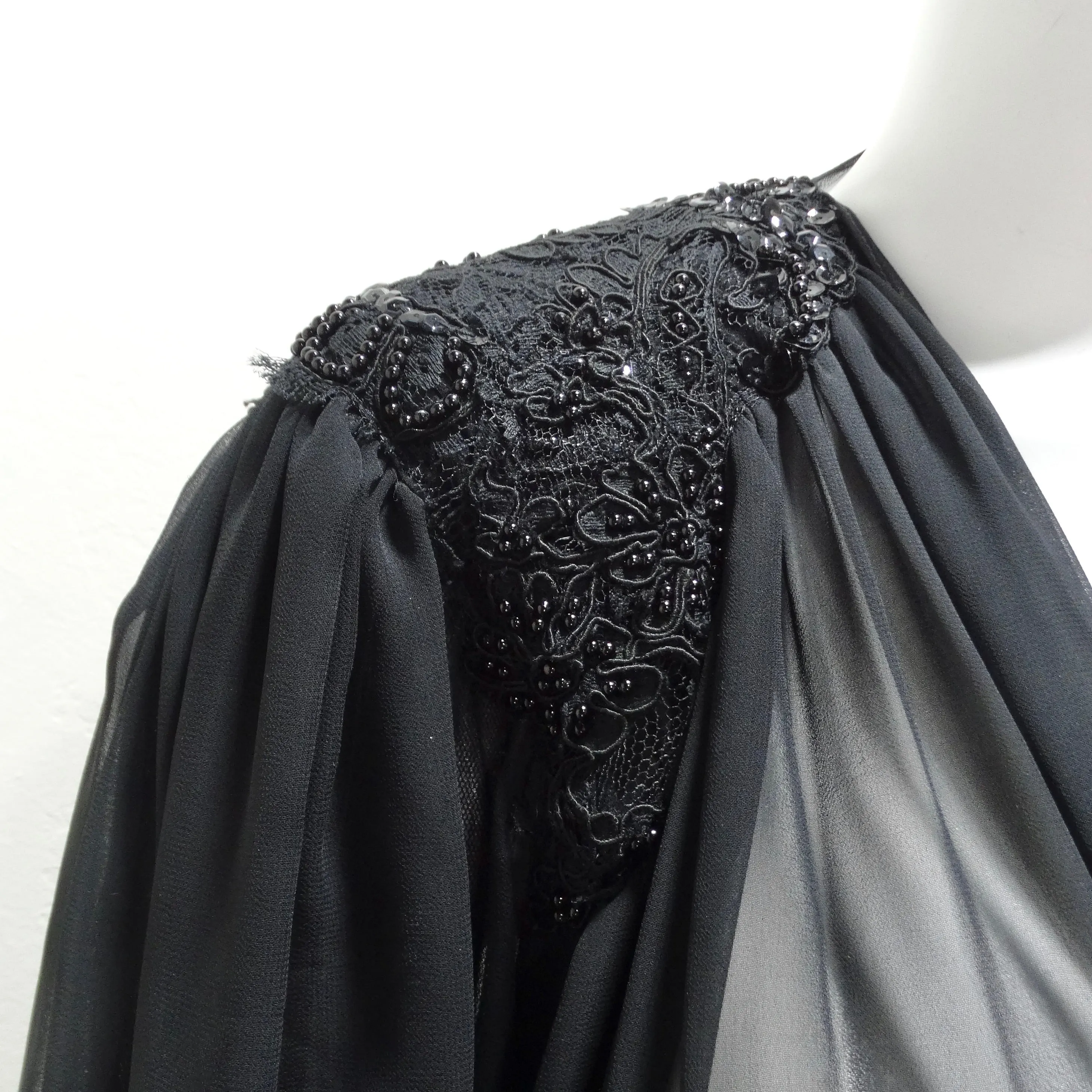 1980s Black Sheer Embellished Robe