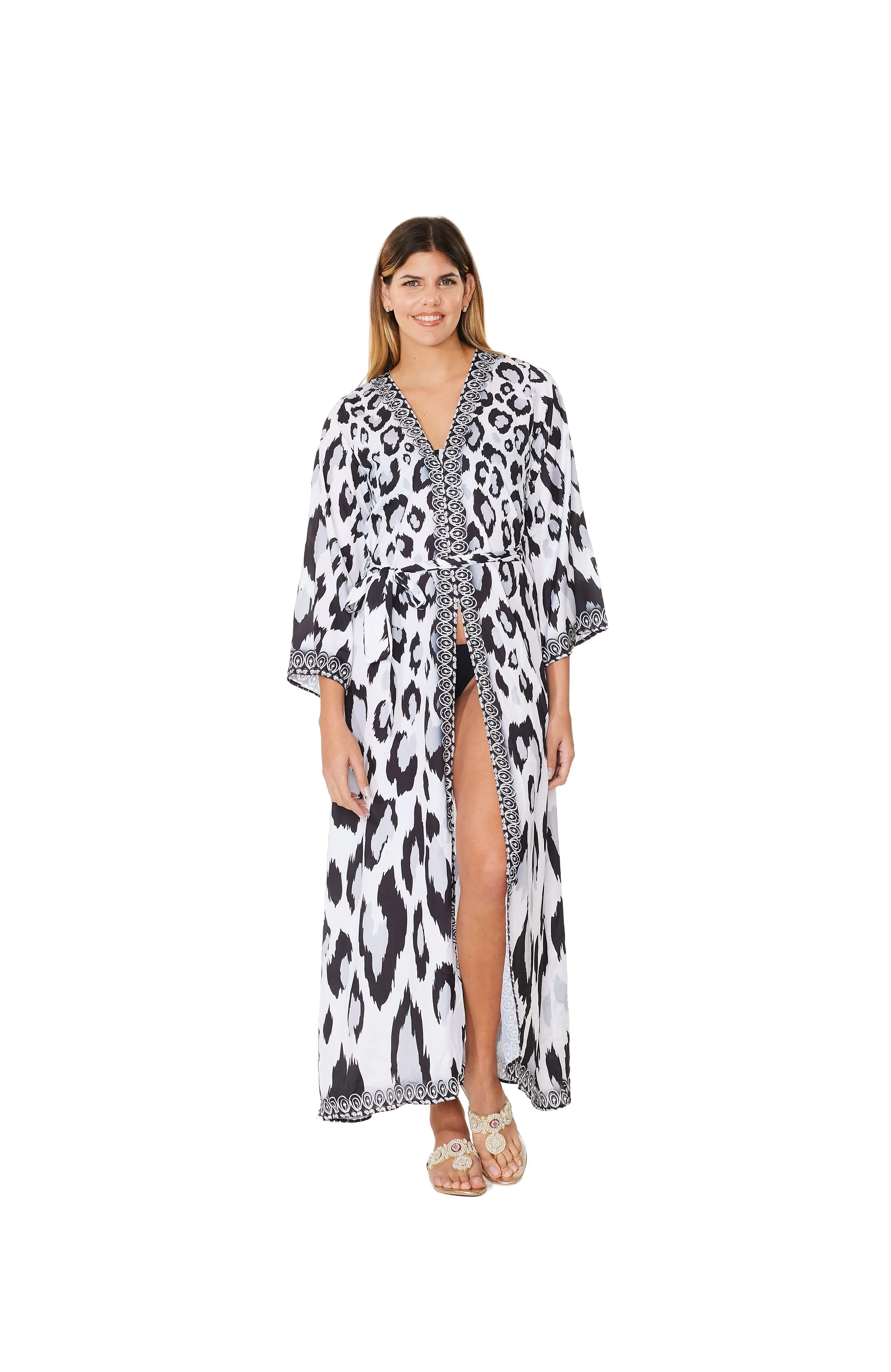 704-R Leopard Robe  Black and White