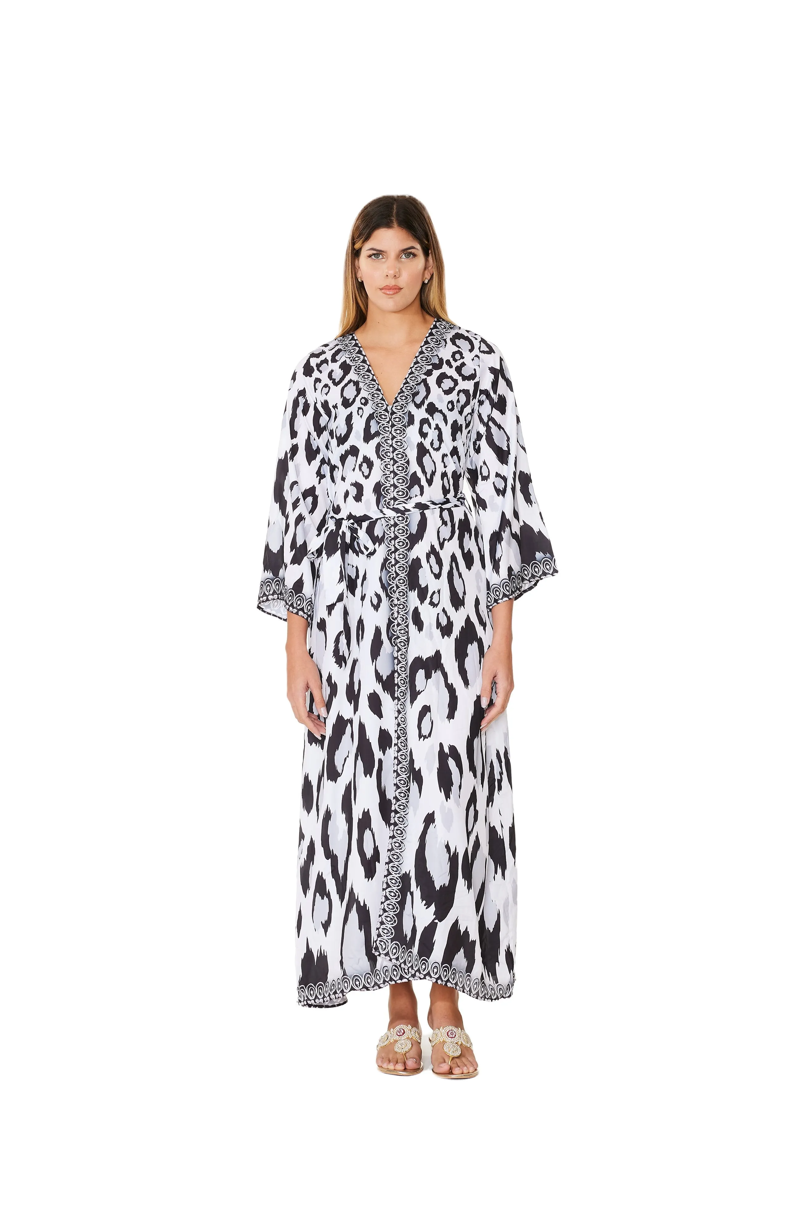 704-R Leopard Robe  Black and White