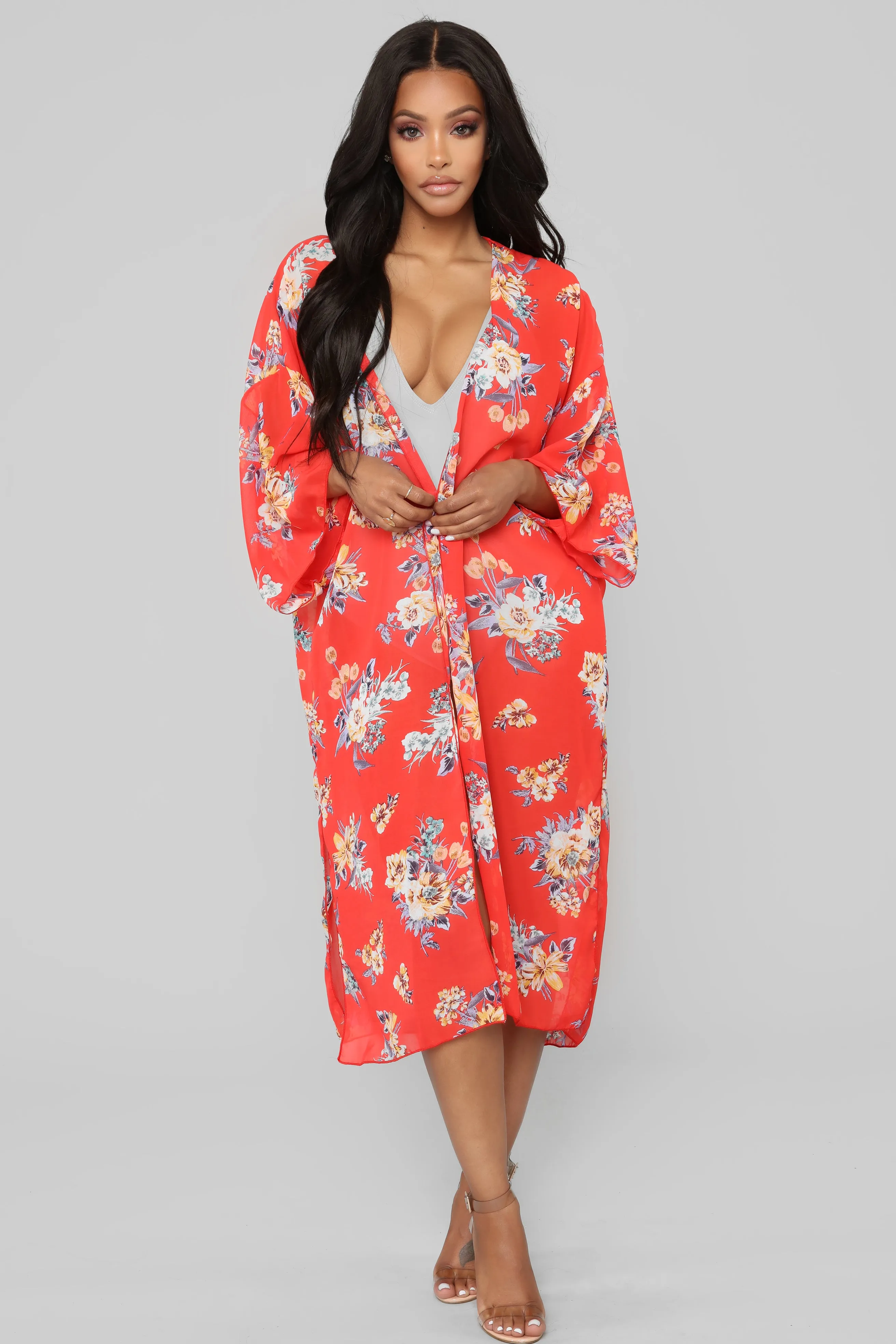 Alice Floral Kimono - Red/Floral