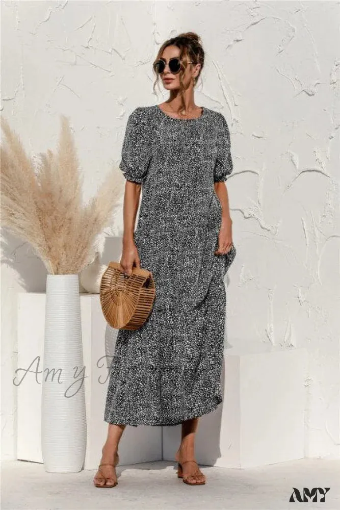 Amy Fashion - Polka Dot Plaid Print Robe Maxi Dress