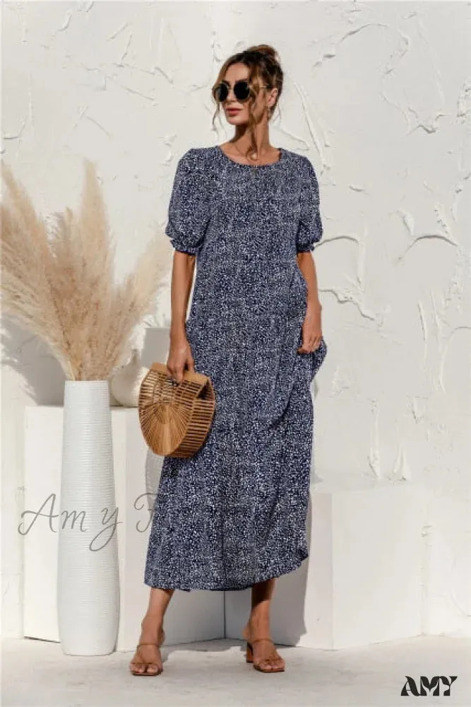 Amy Fashion - Polka Dot Plaid Print Robe Maxi Dress