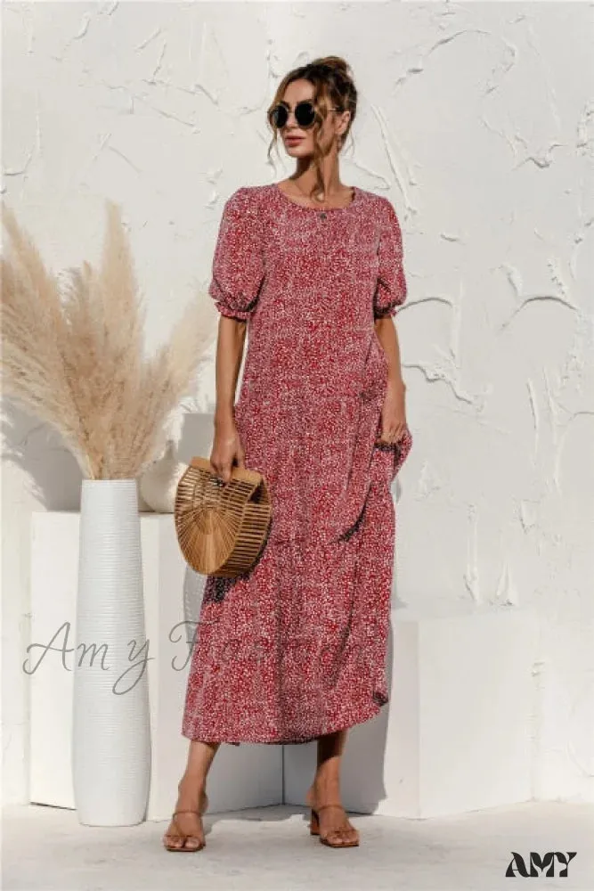 Amy Fashion - Polka Dot Plaid Print Robe Maxi Dress