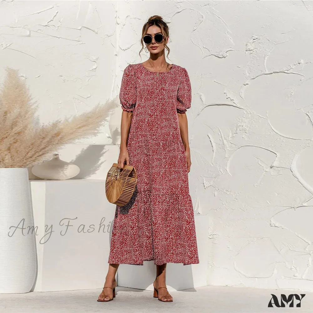 Amy Fashion - Polka Dot Plaid Print Robe Maxi Dress