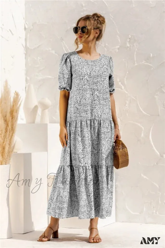 Amy Fashion - Polka Dot Plaid Print Robe Maxi Dress