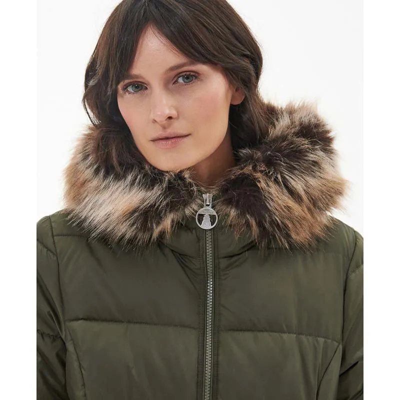 Barbour Midhurst Ladies Quilted Faux Fur Hood Jacket - Deep Olive