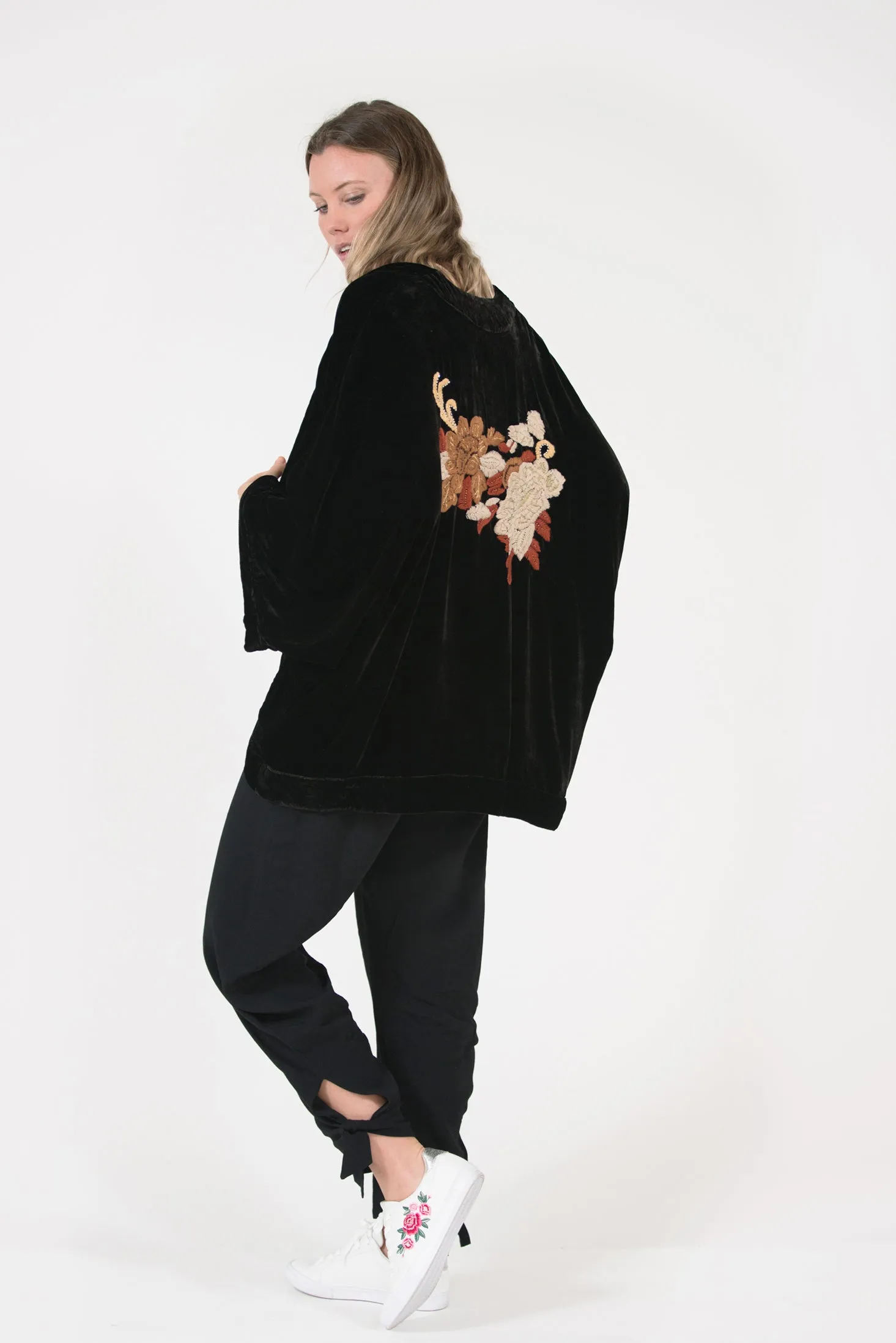 Bella Hand Embroidered Velvet Kimono