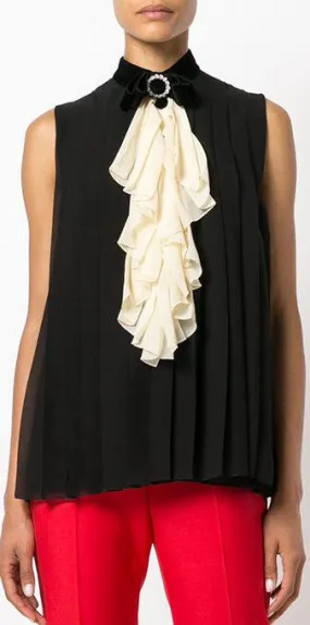 Black Embellished Sleeveless Ruffle Blouse