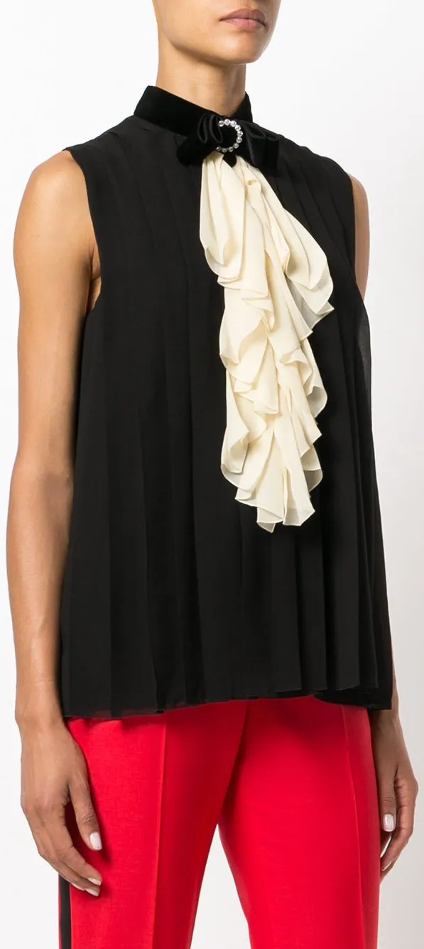 Black Embellished Sleeveless Ruffle Blouse