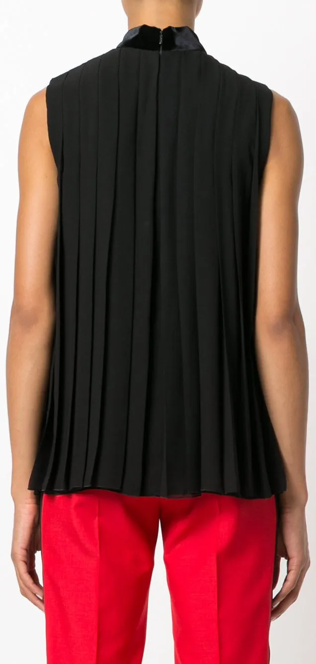 Black Embellished Sleeveless Ruffle Blouse