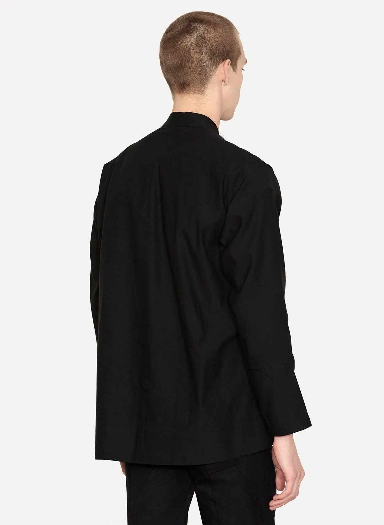 Black Paper Twill Kimono Blazer