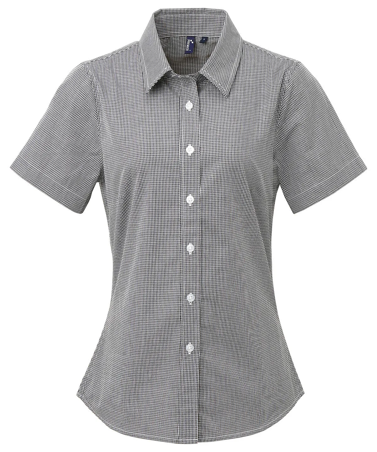 Black/White - Women's Microcheck (Gingham) short sleeve cotton shirt