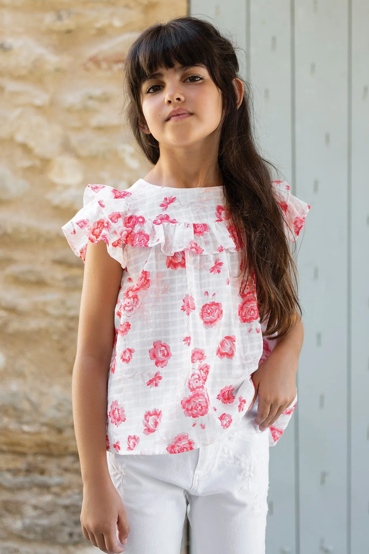 Blouse - White Hibiscus Flowers