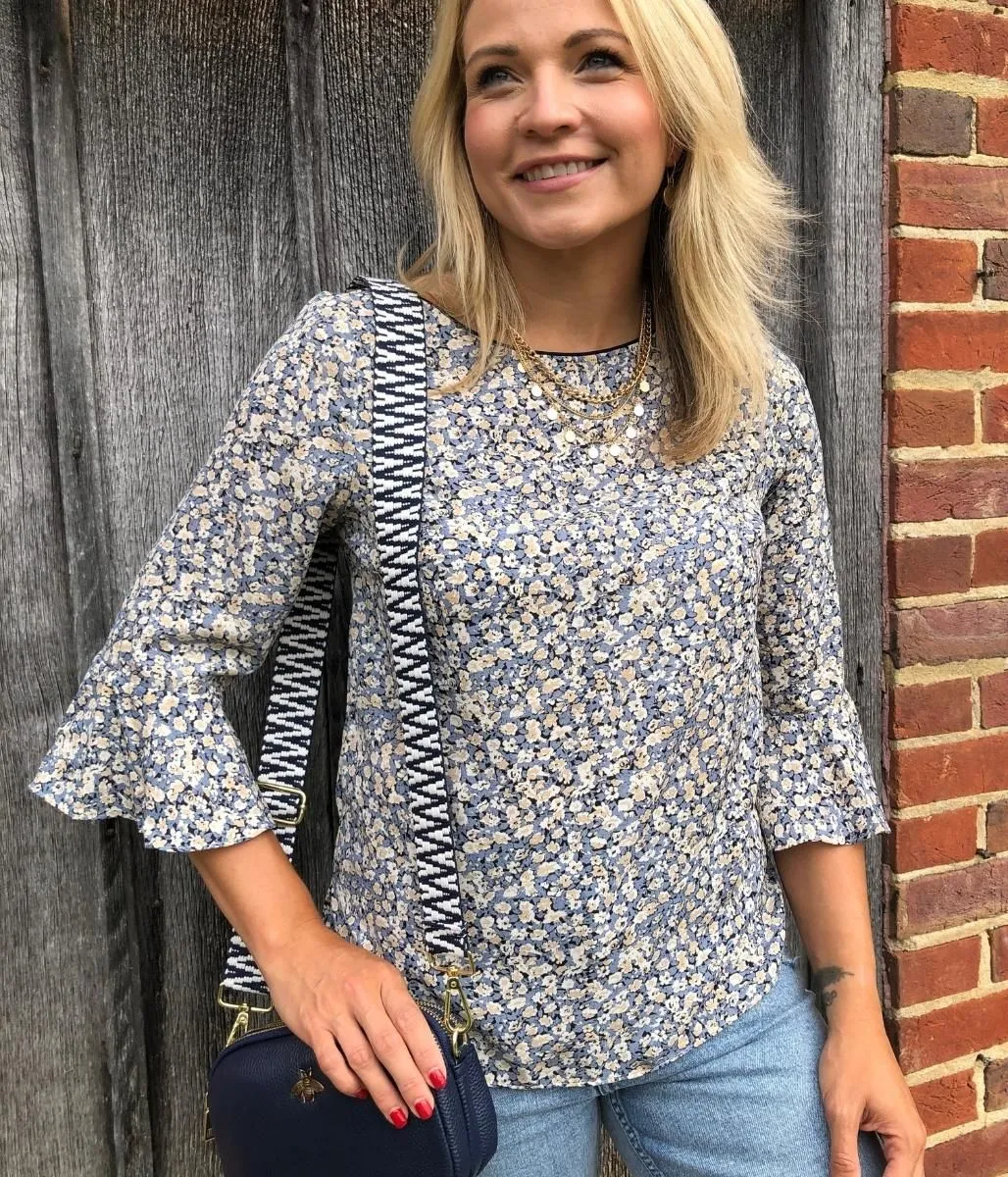 Blue Fleur Print Blouse