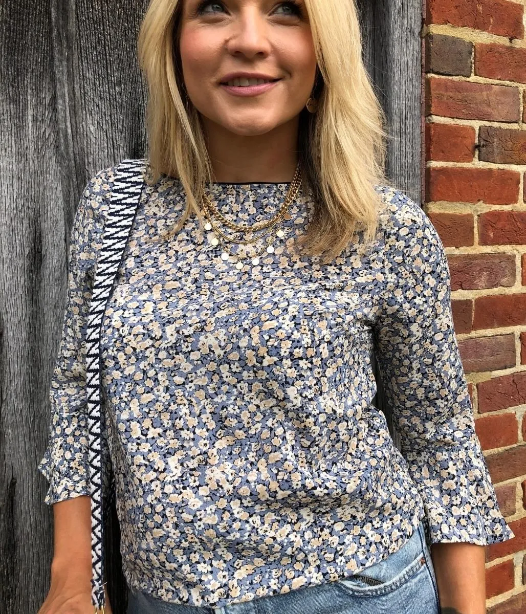 Blue Fleur Print Blouse