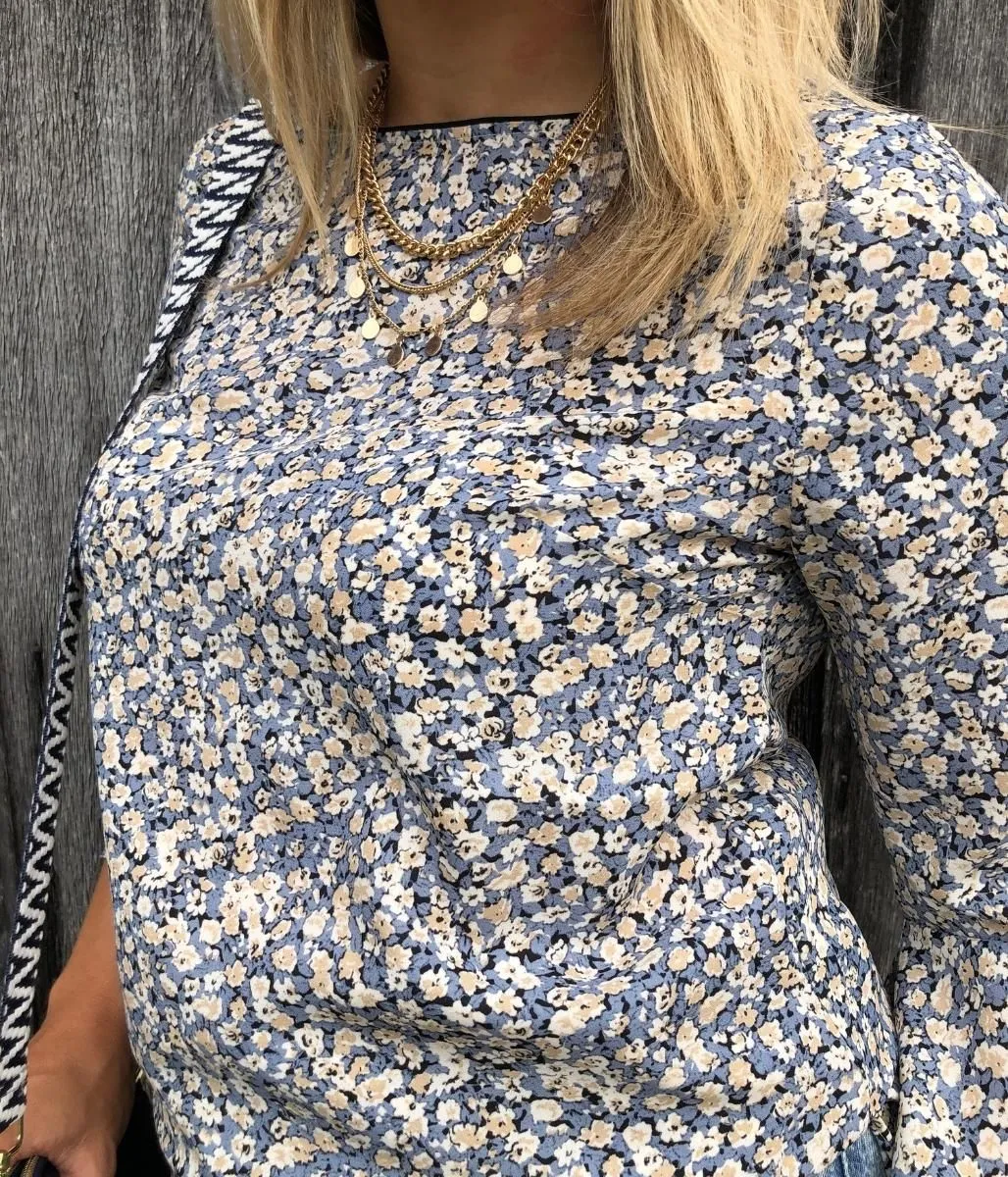 Blue Fleur Print Blouse