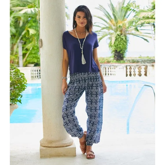 Blue Navy & White Ikat Harem Cotton Trousers