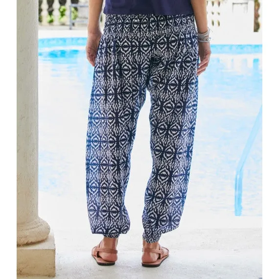 Blue Navy & White Ikat Harem Cotton Trousers