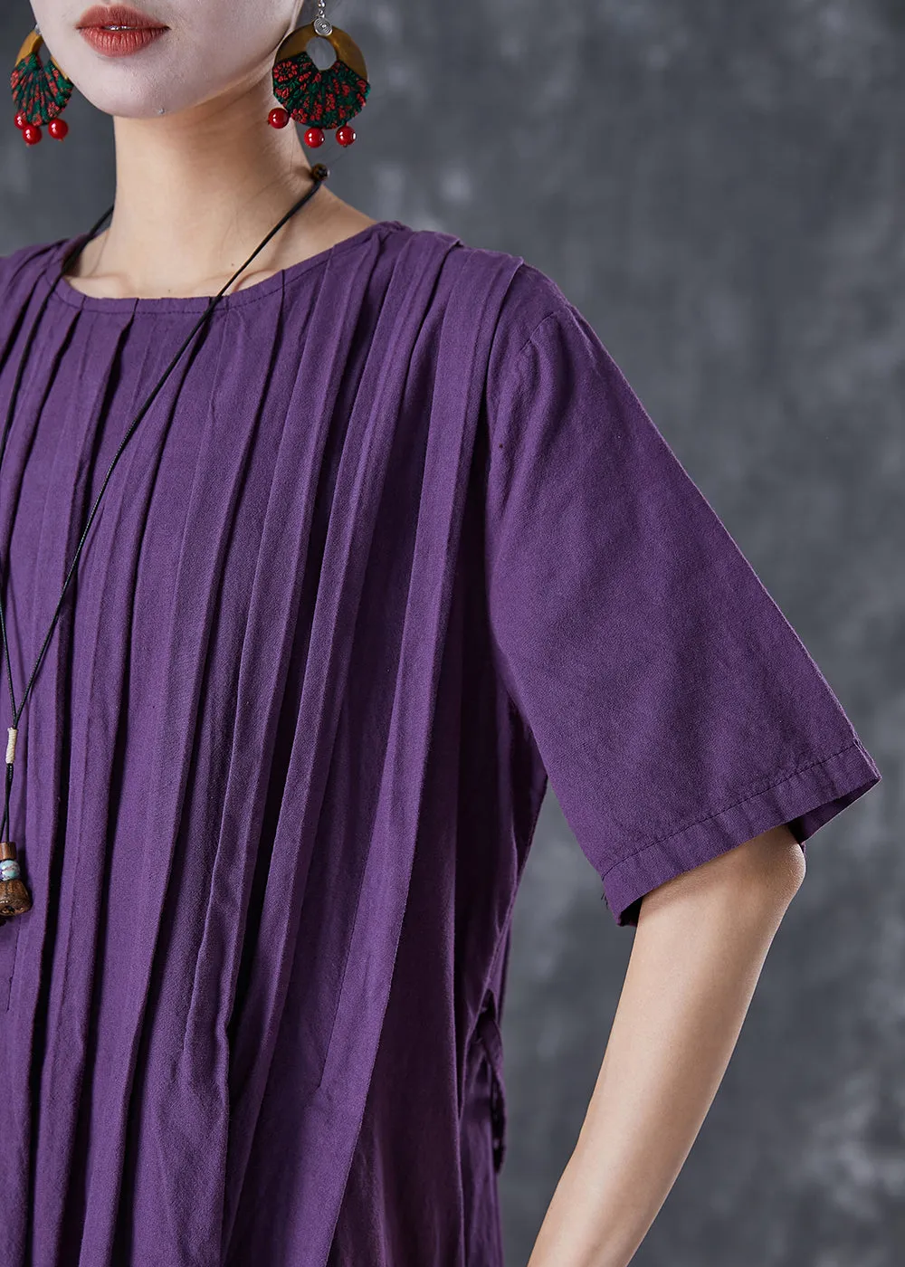 Classy Dark Purple Oversized Wrinkled Linen Robe Dresses Summer TD1021