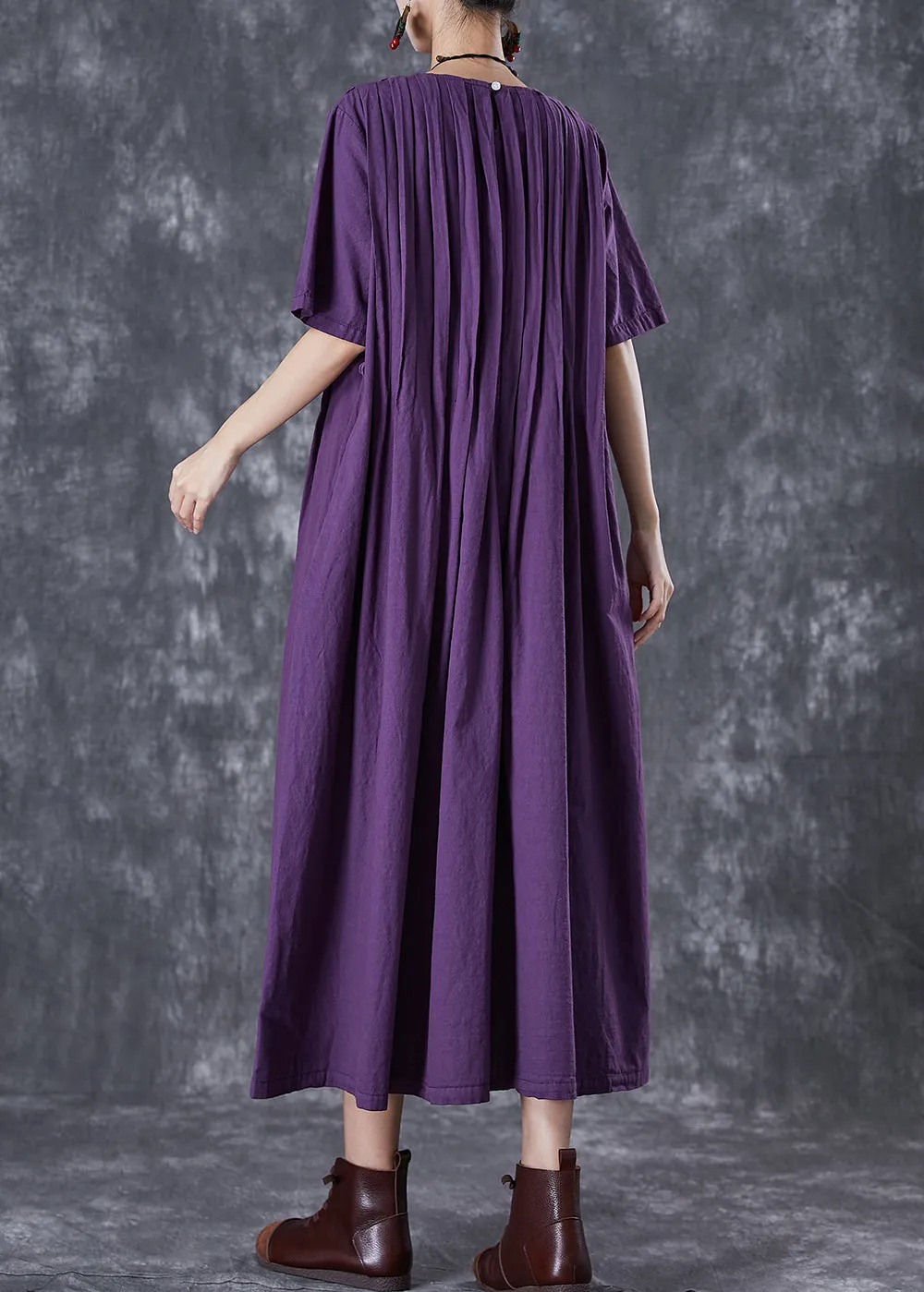 Classy Dark Purple Oversized Wrinkled Linen Robe Dresses Summer TD1021