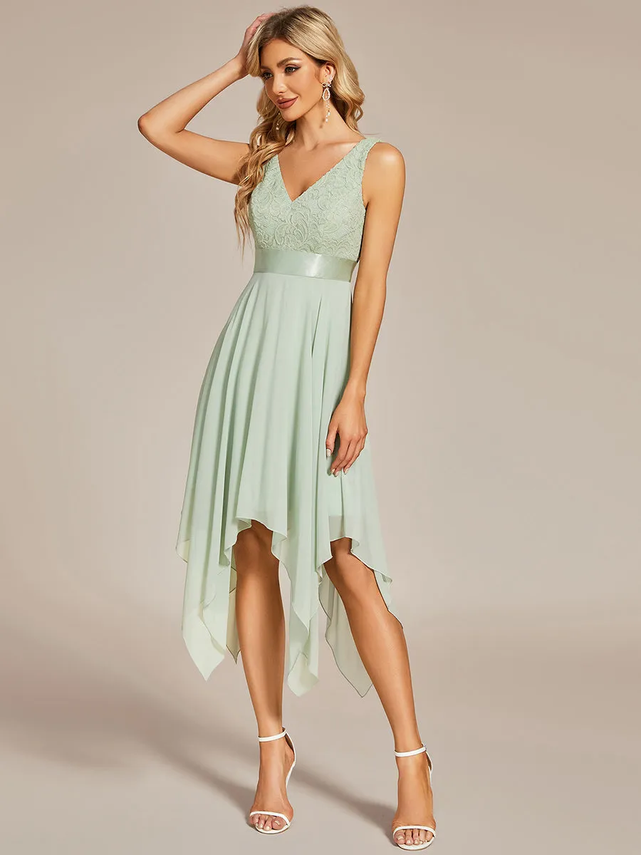 CORA | IRREGULAR LACE CHIFFON V-NECK DRESS