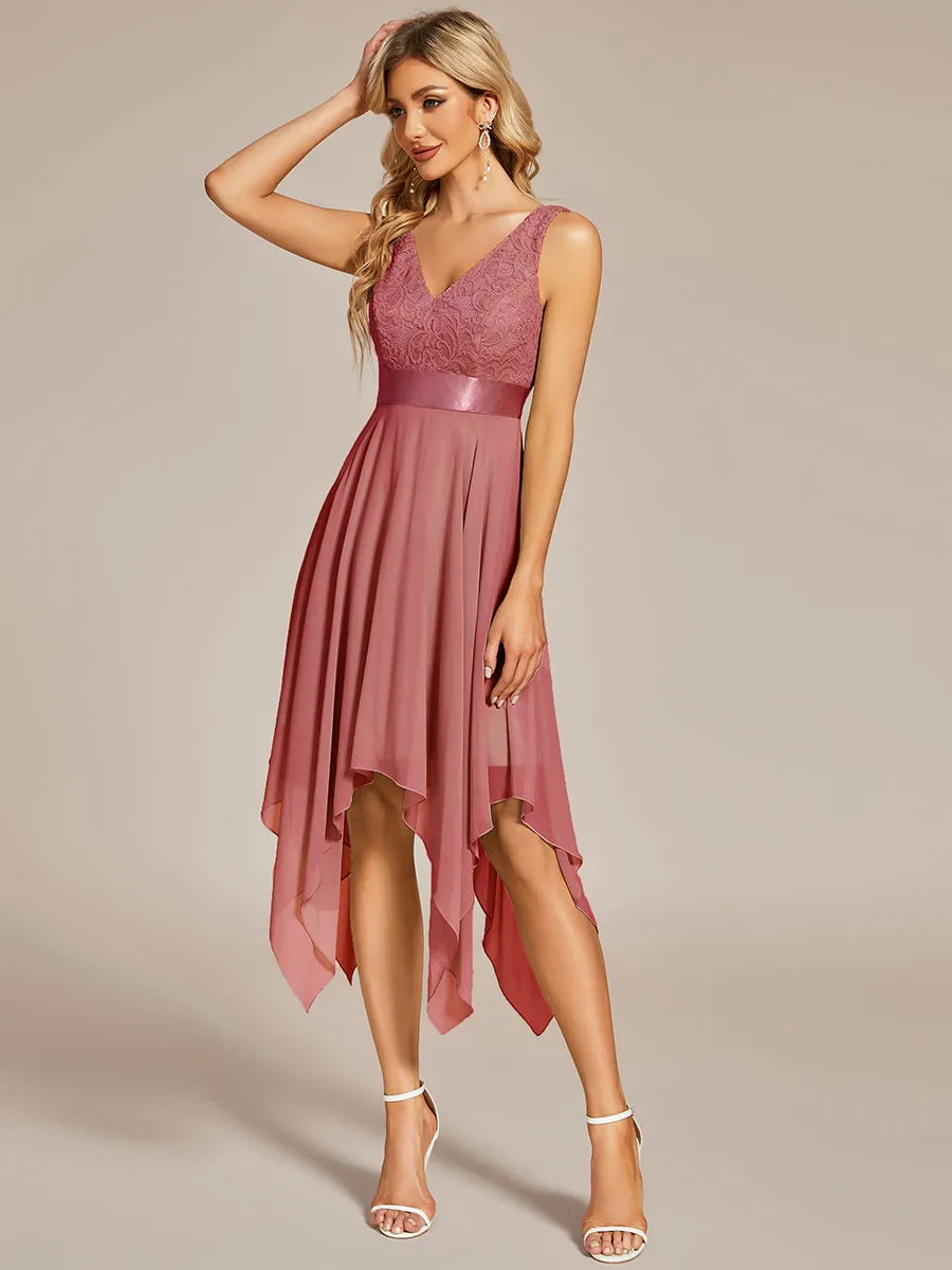 CORA | IRREGULAR LACE CHIFFON V-NECK DRESS