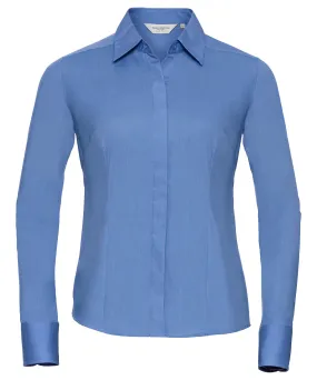 Corporate Blue - Women's long sleeve polycotton easycare fitted poplin shirt