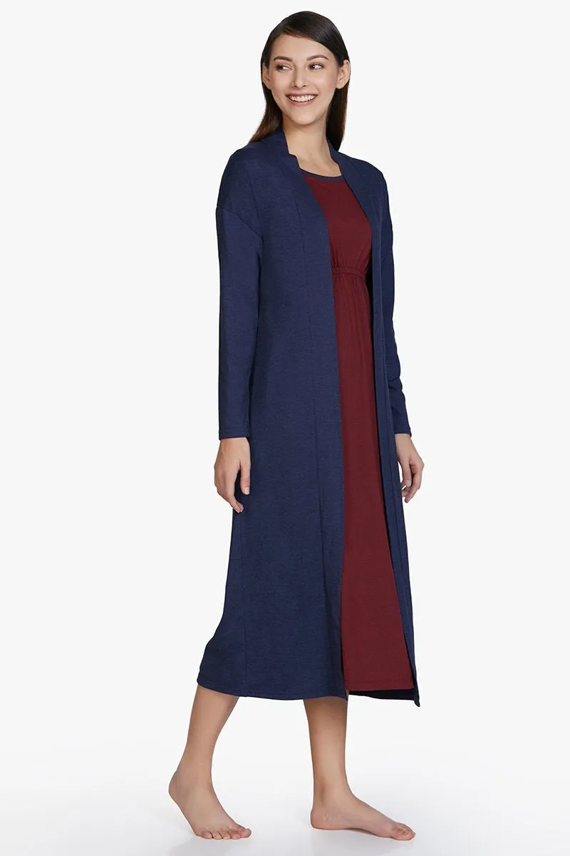 Cotton Blend Sleep Robe - Navy