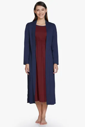 Cotton Blend Sleep Robe - Navy