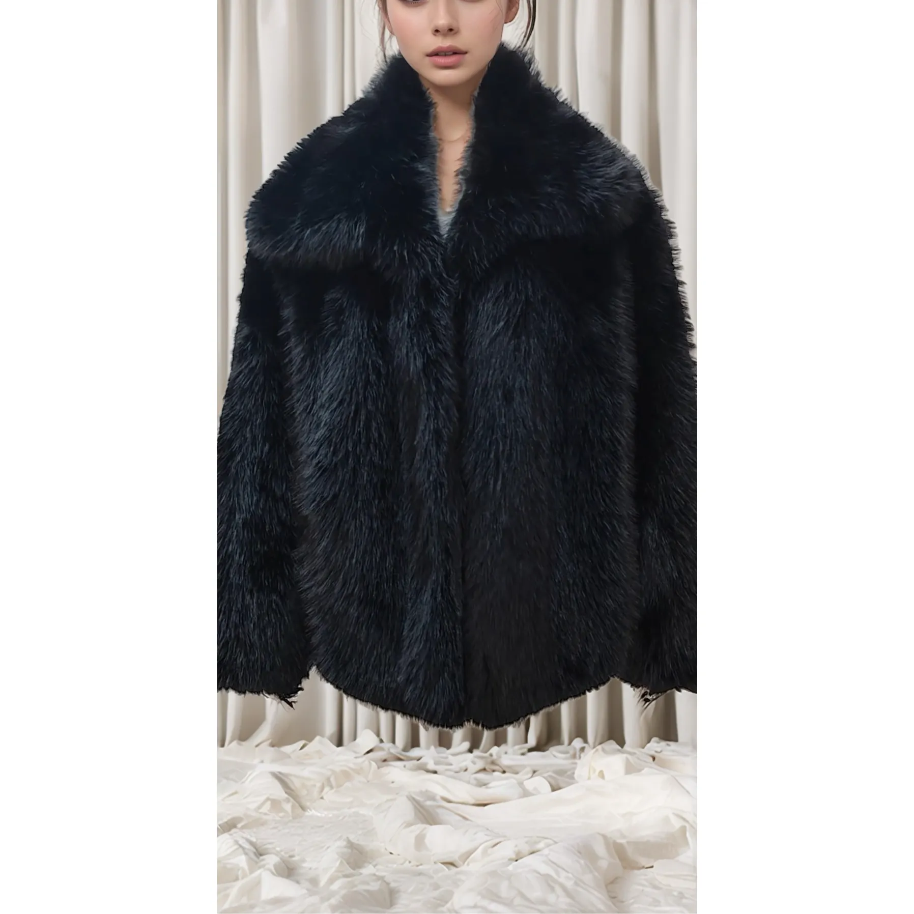 DEJA Black Vegan Fur Mink Coat