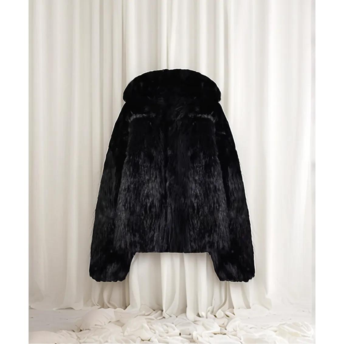 DEJA Black Vegan Fur Mink Coat