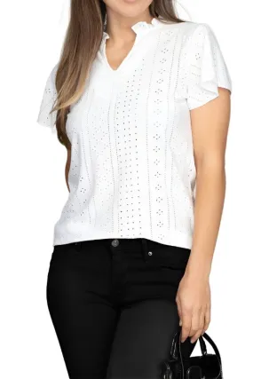 Embroidered eyelet blouse with ruffle