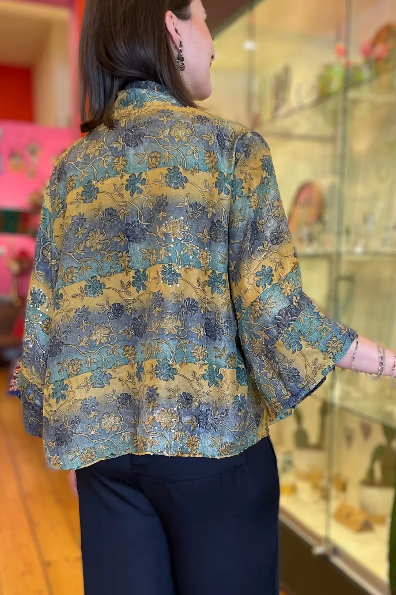 Embroidered Silk Short Kimono By Sarah Jane