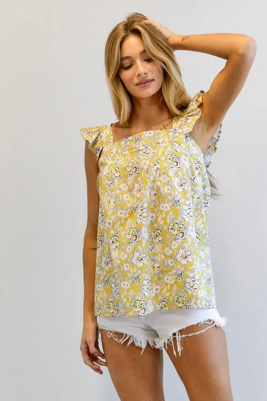 Floral Printed Ruffle Sleeveless Top