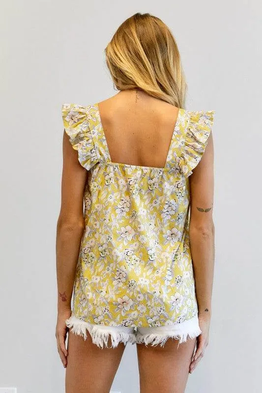 Floral Printed Ruffle Sleeveless Top