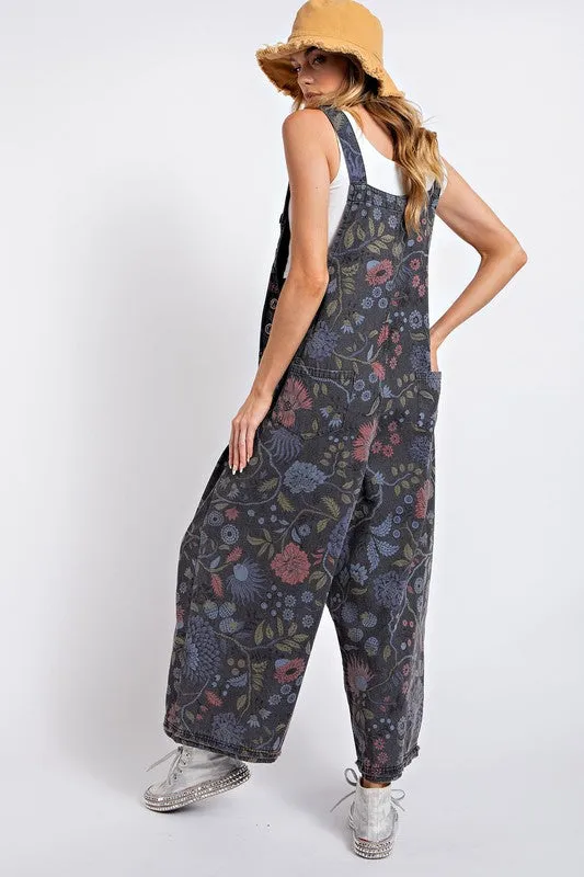 Frankie Floral Overalls in Charcoal