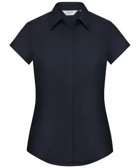 French Navy - Women's cap sleeve polycotton easycare fitted poplin shirt