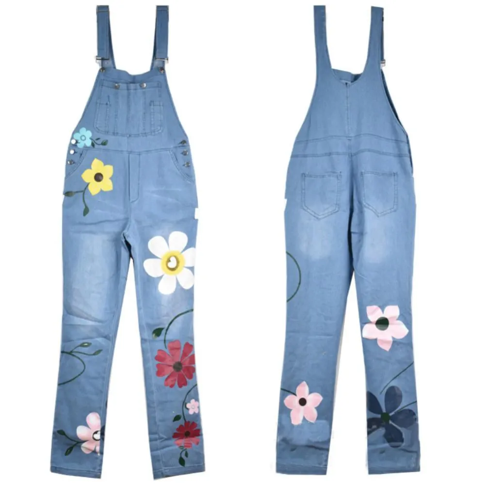 Funki Buys | Pants | Women's Floral Denim Suspender Overalls