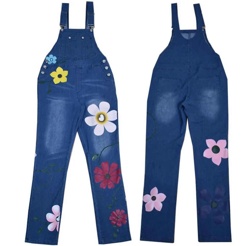 Funki Buys | Pants | Women's Floral Denim Suspender Overalls