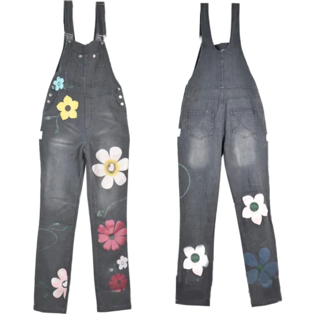 Funki Buys | Pants | Women's Floral Denim Suspender Overalls