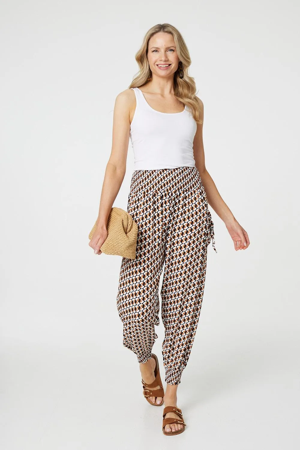 Geo Print High Waist Tassel Harem Pants