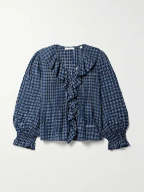 Hardy ruffled pintucked checked cotton blouse