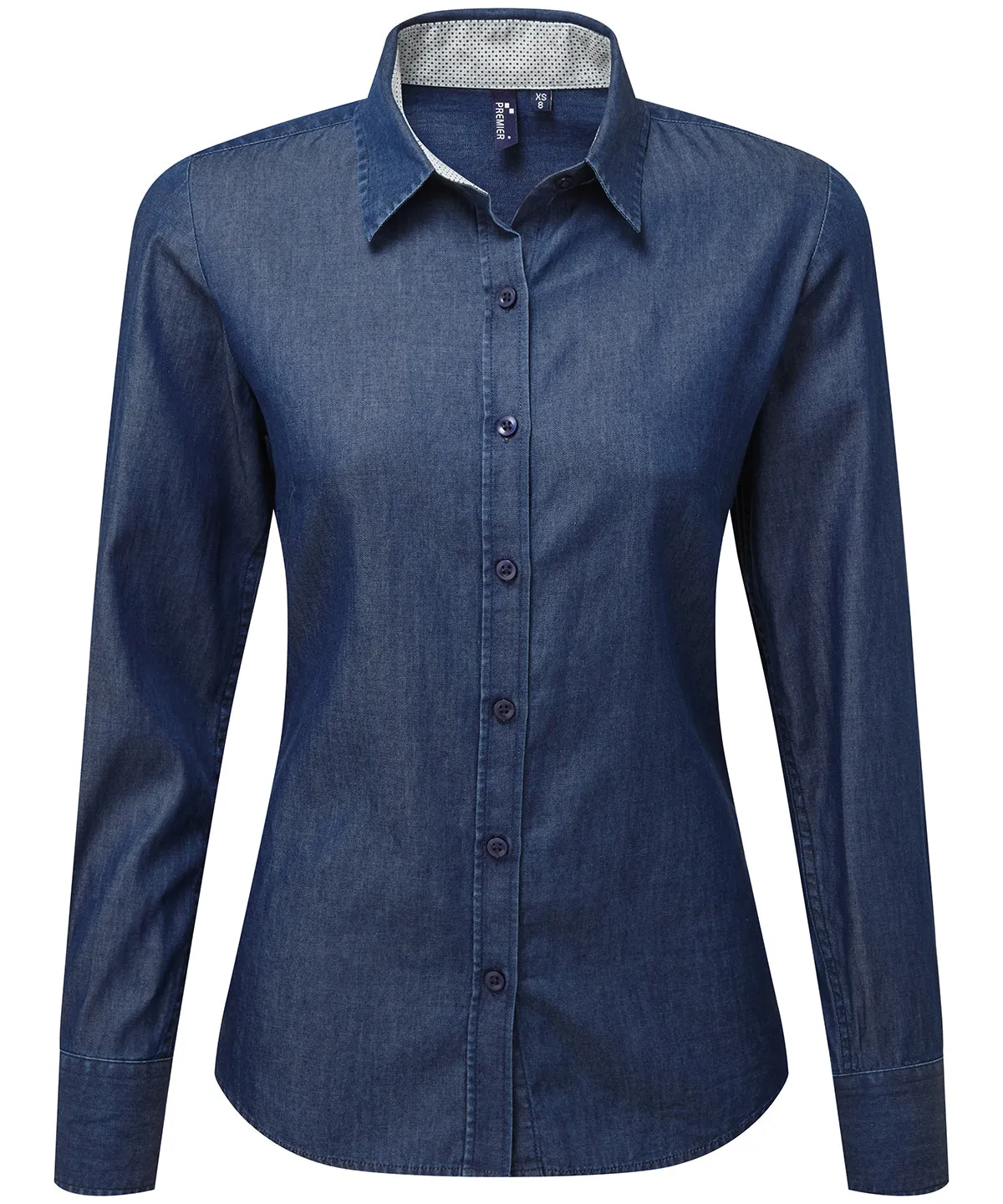 Indigo - Women's denim pindot long sleeve shirt