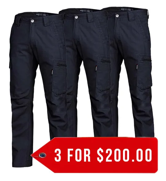 King Gee Tradies Canvas Cargo Work Pants (K13280-1)-3 Packs