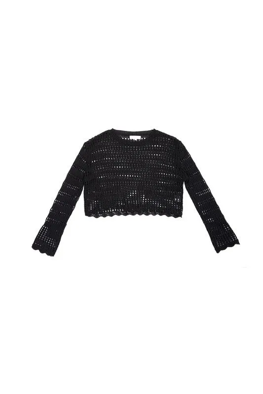 Knit Mesh Crop Top In Black