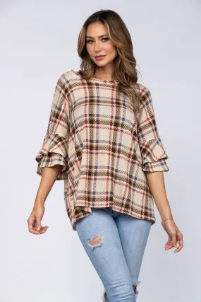 Layered ruffle plaid top