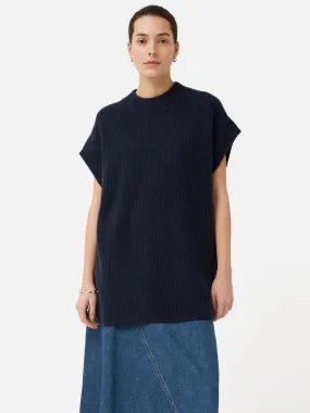 Merino Cashmere Ribbed Tunic | Navy