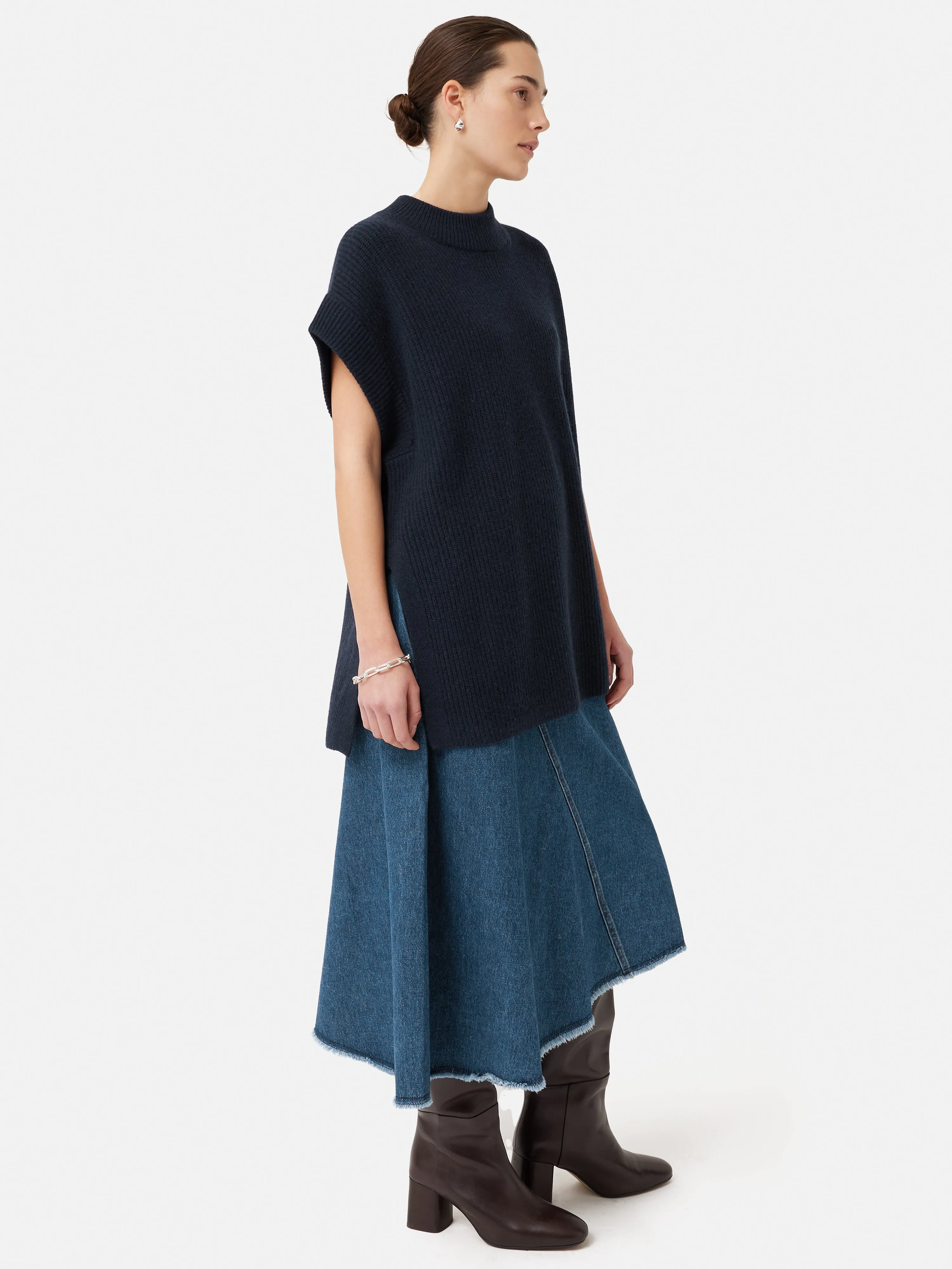 Merino Cashmere Ribbed Tunic | Navy