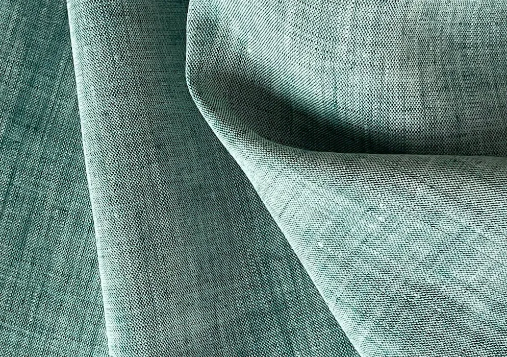 Mid-Weight Peacock Green & White Cross-Weave Linen (Made in Poland)