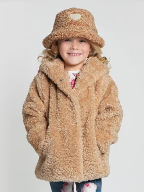 Monnalisa Girls Plush Faux Fur Jacket in Beige